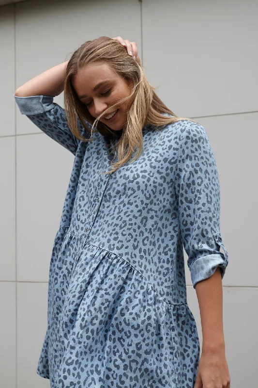 Sass Zahlia Shirt Dress Denim Cheetah