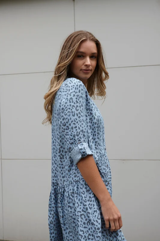 Sass Zahlia Shirt Dress Denim Cheetah