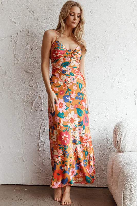 Sea Change Twist Bust Midi Dress Floral Orange