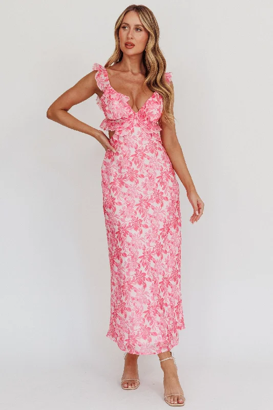 Second Chances Ruffle Trim Maxi Dress Floral Pink