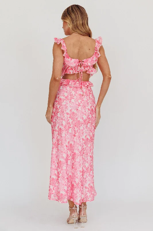 Second Chances Ruffle Trim Maxi Dress Floral Pink