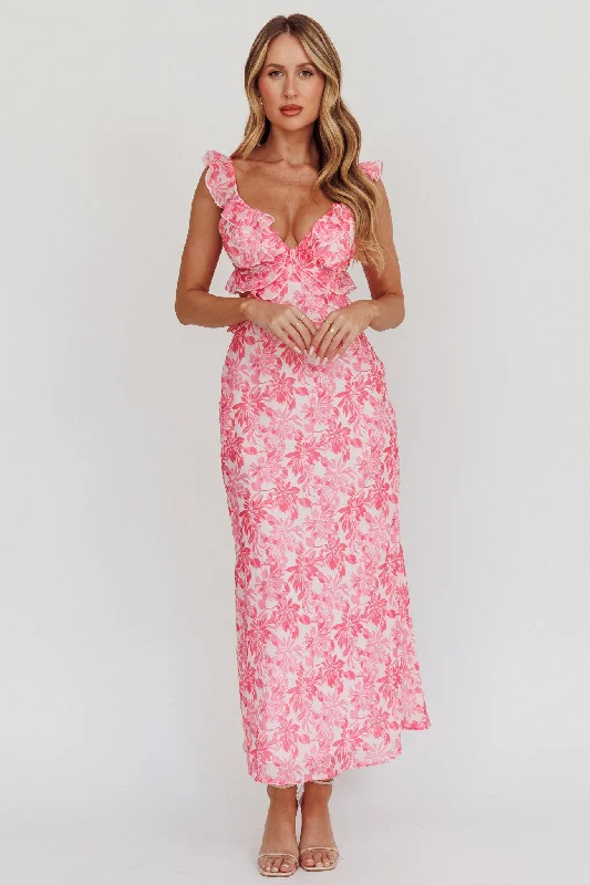 Second Chances Ruffle Trim Maxi Dress Floral Pink