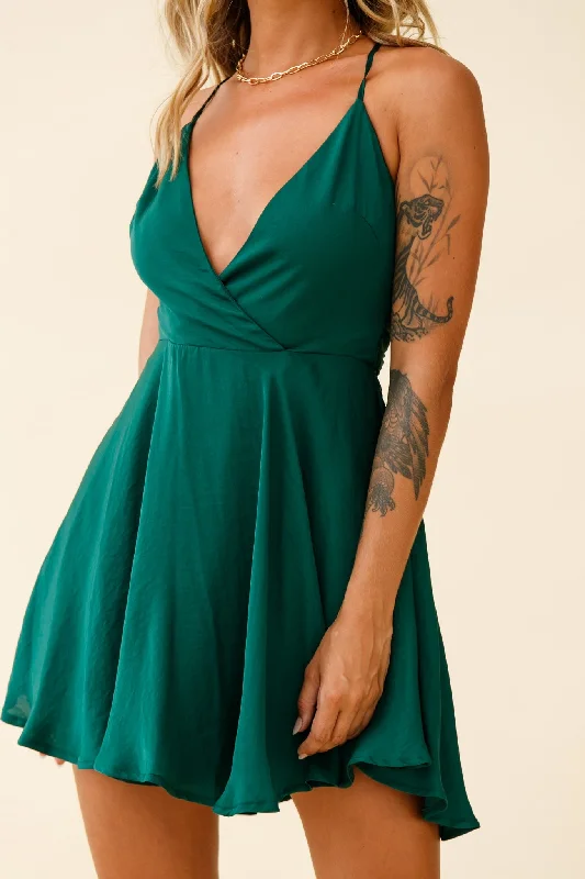 Secret Place Strappy Tie Back Party Dress Forest Green