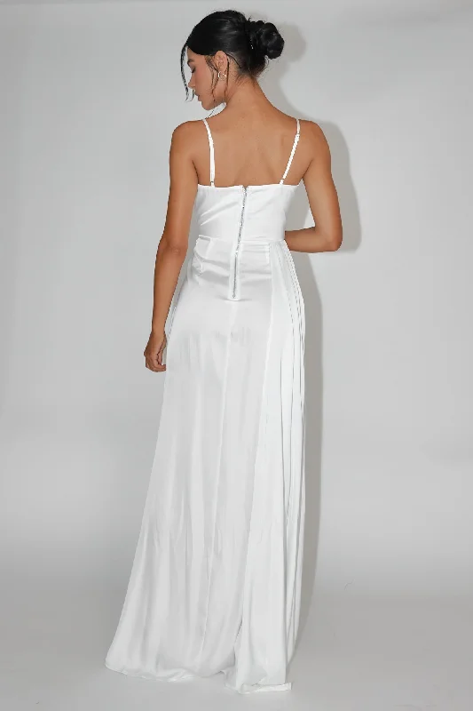 Secret Sweetheart Neckline Split Maxi Dress White