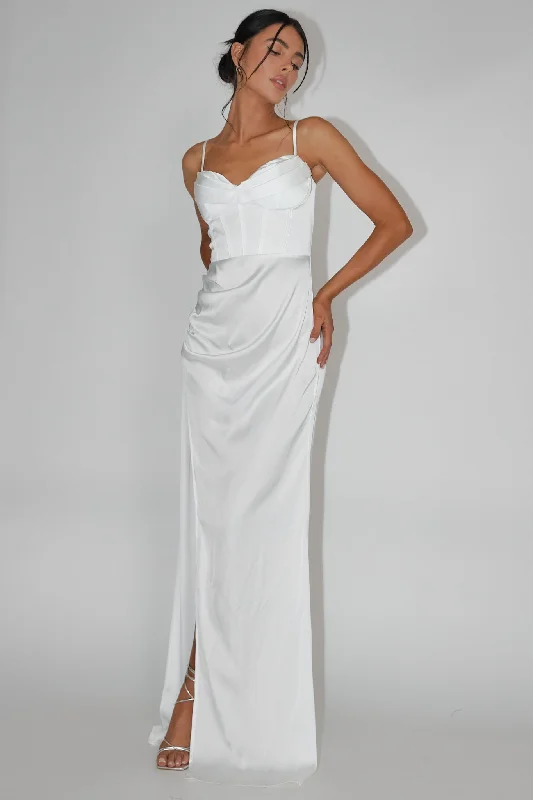 Secret Sweetheart Neckline Split Maxi Dress White