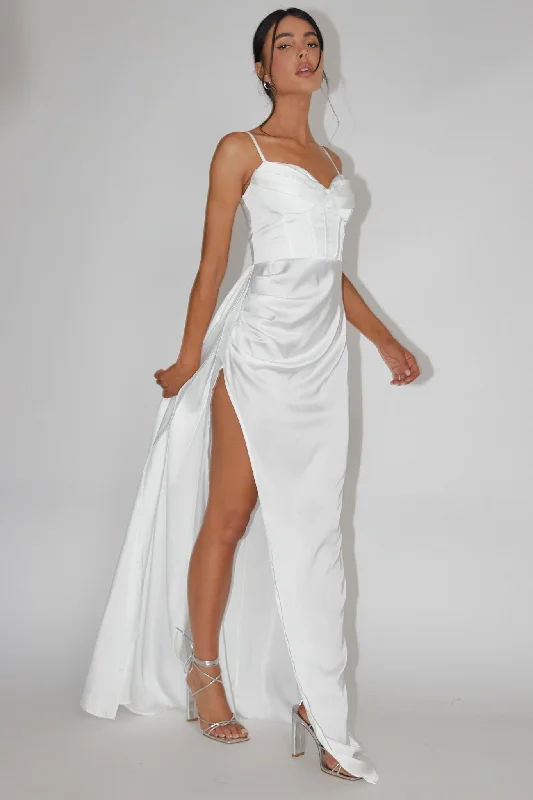 Secret Sweetheart Neckline Split Maxi Dress White