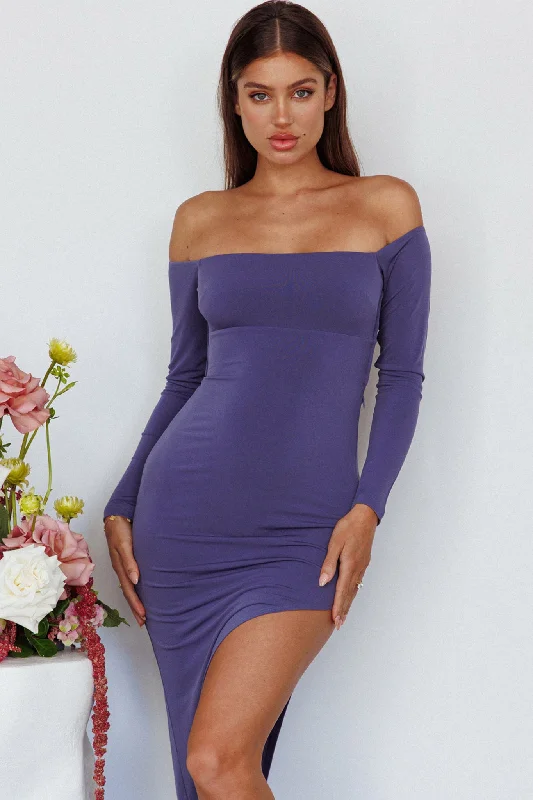 Sentimental Mood Off-Shoulder Midi Dress Indigo