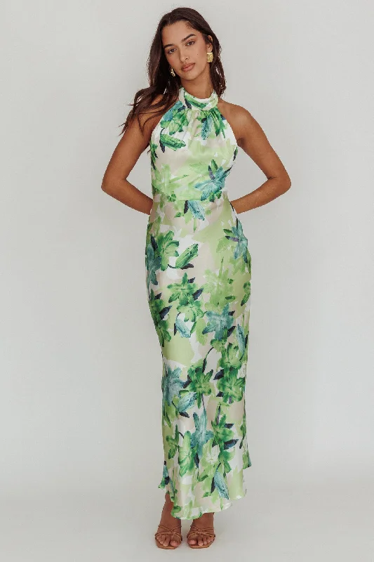 Shana Halterneck Maxi Dress Floral Green