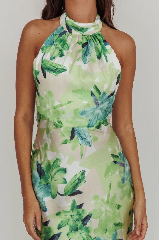 Shana Halterneck Maxi Dress Floral Green