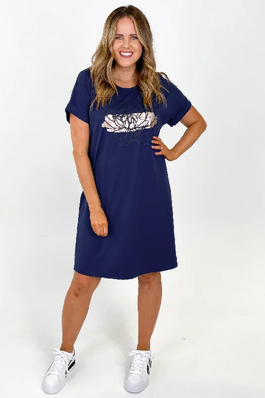 Shine On Label Floral Print Tee Dress Midnight