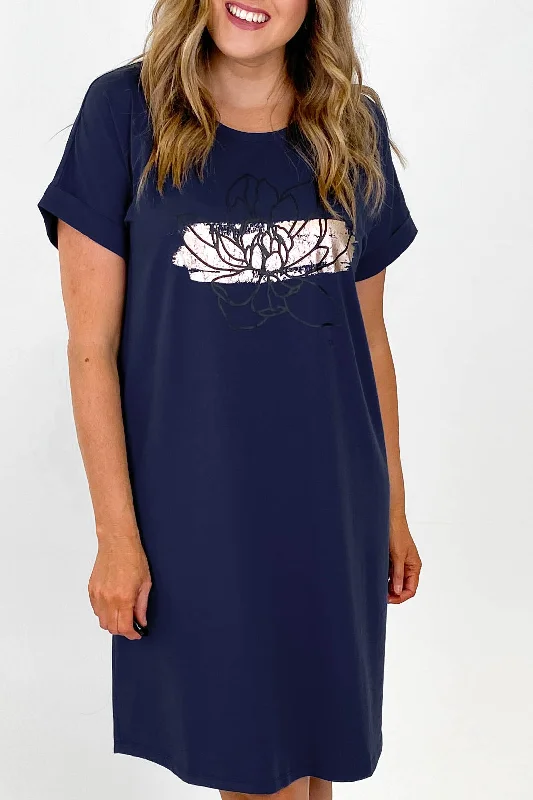 Shine On Label Floral Print Tee Dress Midnight