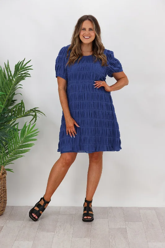 Shine On Label Jodie Check Textured Dress Blue