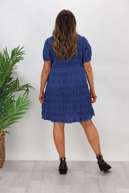 Shine On Label Jodie Check Textured Dress Blue