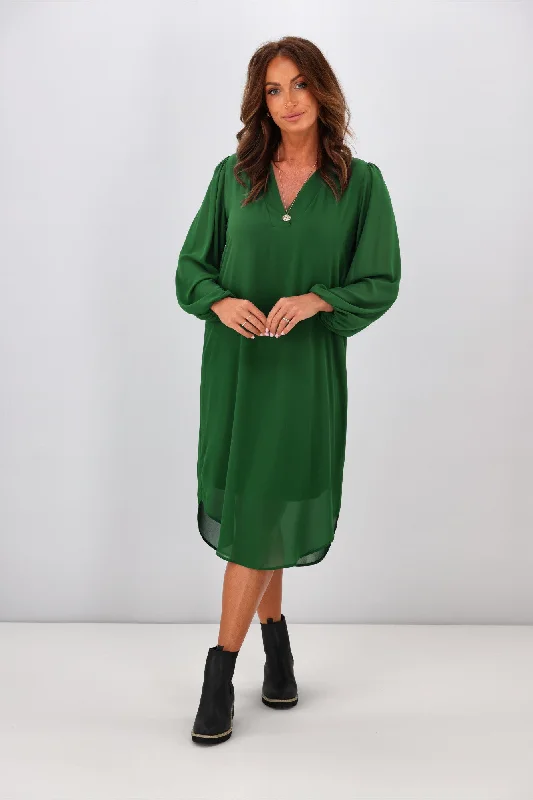 Shine On Label Zaya Placket Neck Dress Forest