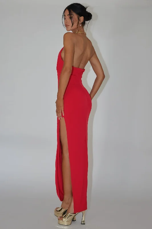 Slow Dance Chain Halter Midi Dress Red