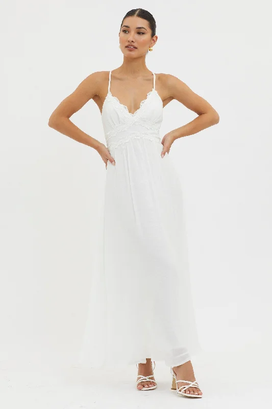 Slow It Down Lace Trim Maxi Dress White