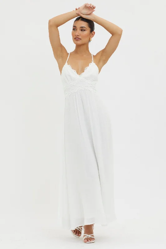 Slow It Down Lace Trim Maxi Dress White