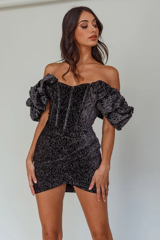 So Famous Off-Shoulder Mini Dress Black