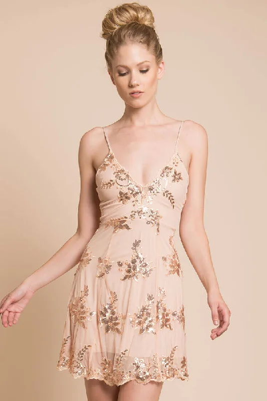 Sofia Open Back Lace Dress Rose Gold