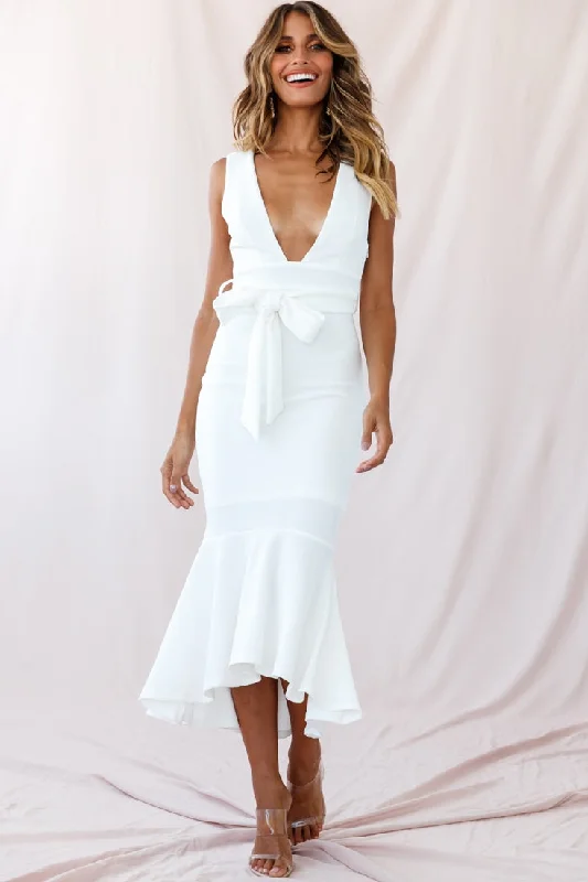 Sorry Not Sorry Wide Strap Flounce Dress White