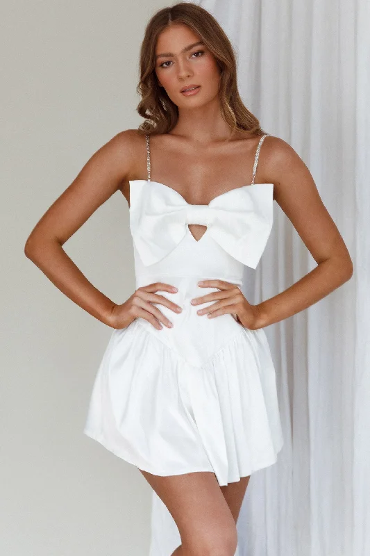 Spring Dance Flounce Hem Bow Dress White