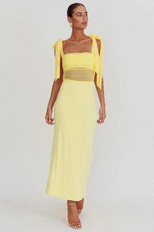 Starry Eyed Mesh Waist Maxi Dress Lemon