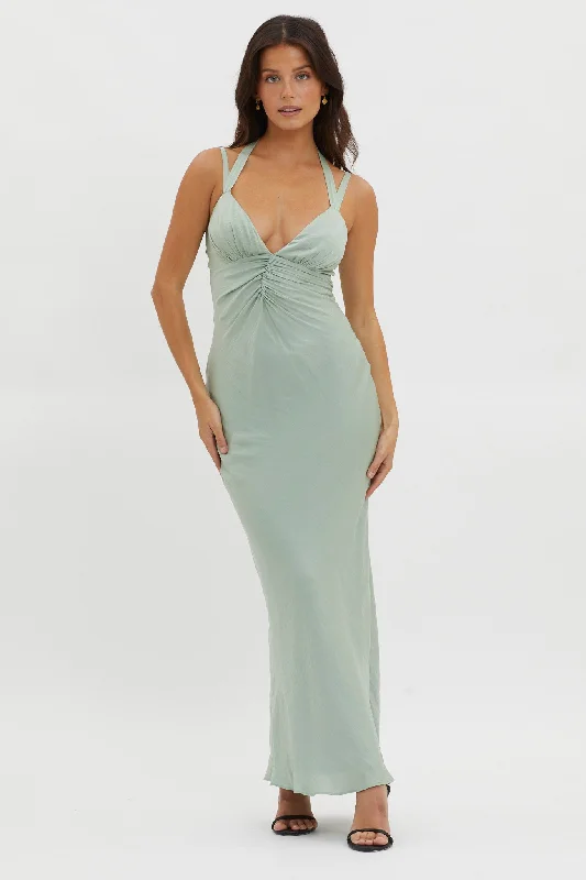 Stellar Twist Bodice Multi-Strap Dress Sage