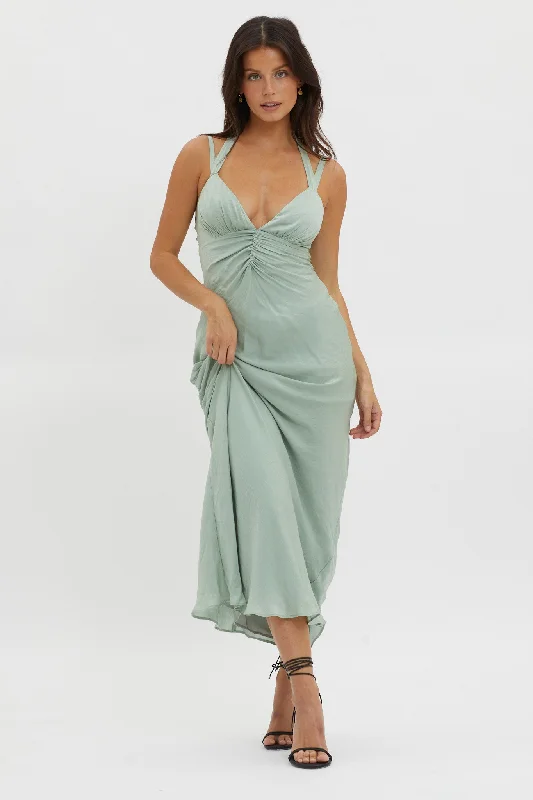 Stellar Twist Bodice Multi-Strap Dress Sage