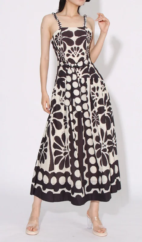 STRAP PRINTED MAXI DRESS IN BLACK