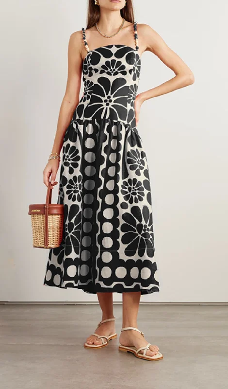 STRAP PRINTED MAXI DRESS IN BLACK