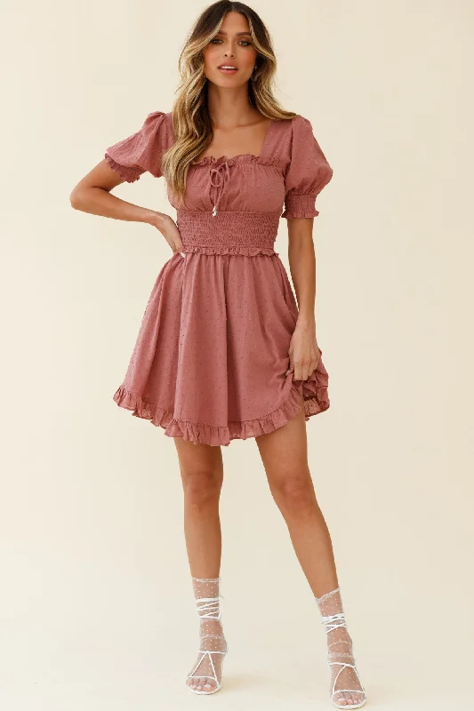 Summer In Paris Puff Sleeve Open Back Dress Rose