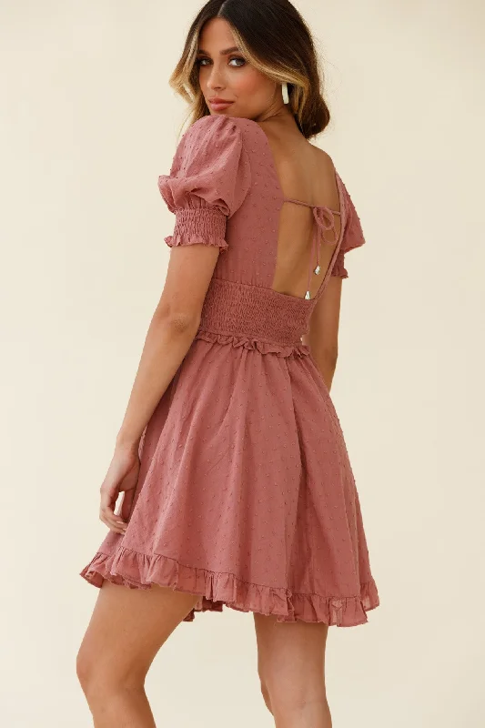 Summer In Paris Puff Sleeve Open Back Dress Rose