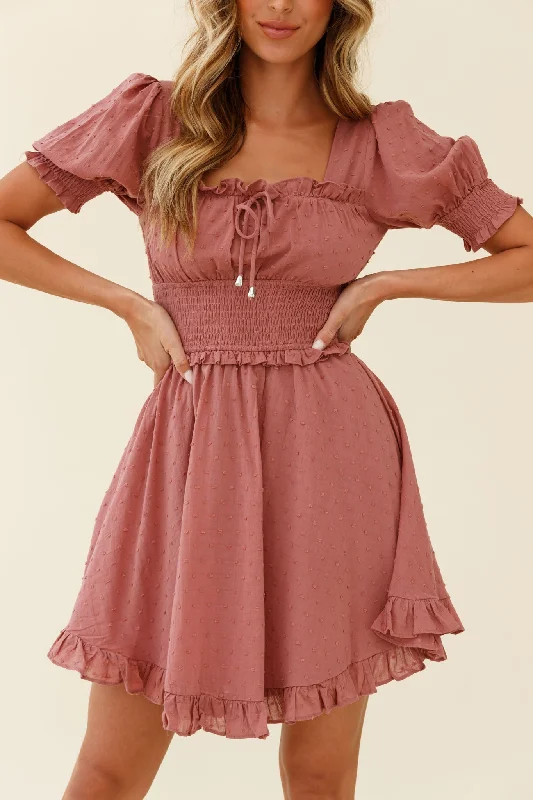 Summer In Paris Puff Sleeve Open Back Dress Rose