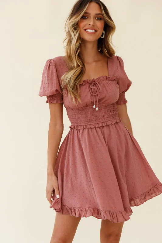 Summer In Paris Puff Sleeve Open Back Dress Rose