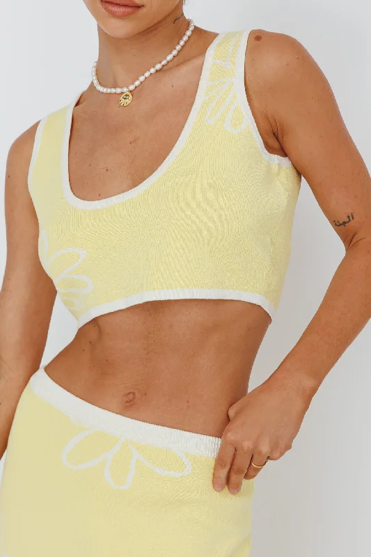 Sunland Knit Crop Top Flower Light Lemon