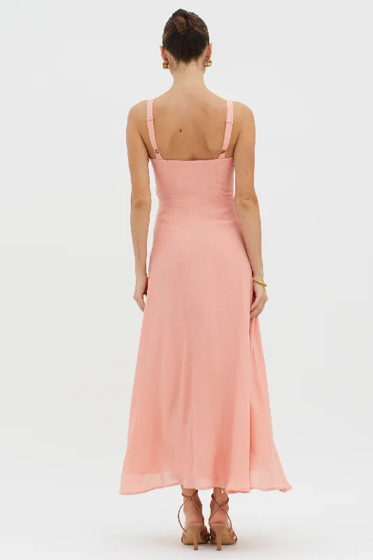 Sweet Pea Tied Bust A-Line Midi Dress Peach