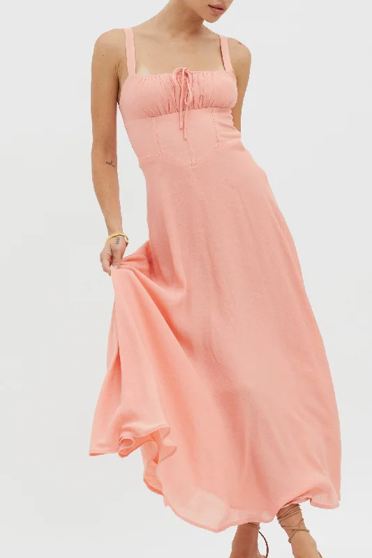 Sweet Pea Tied Bust A-Line Midi Dress Peach