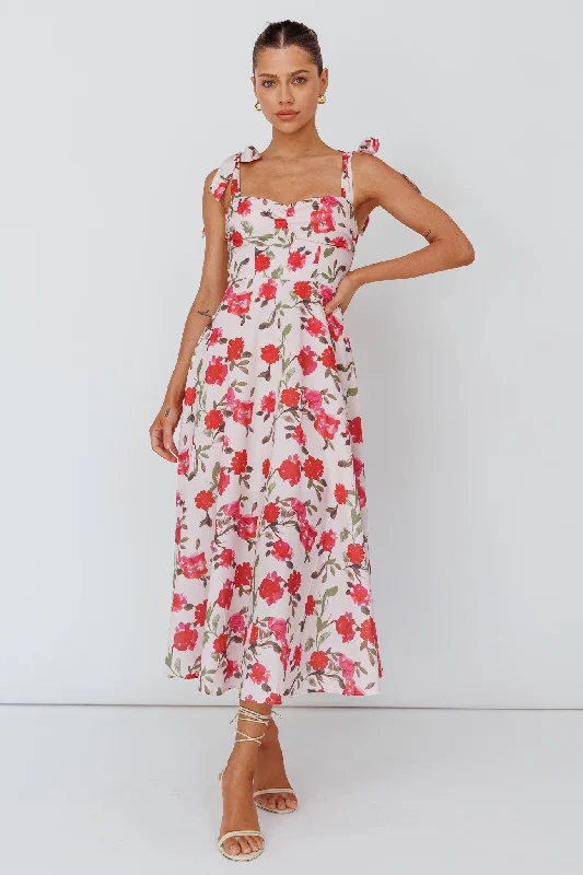 Sweet Pea Tied Bust Midi Dress Flower Pink