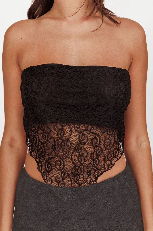 Sweet Words V-Hem Lace Scarf Top Black