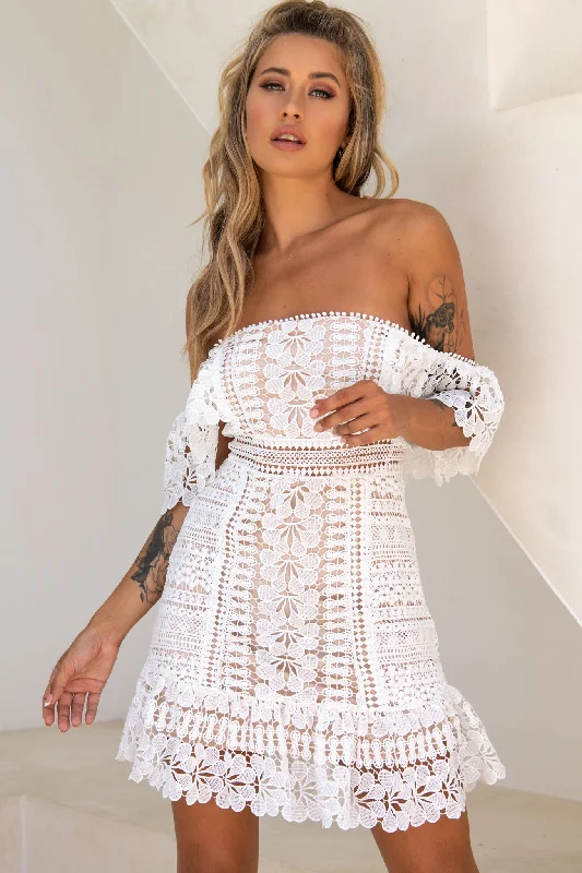 Tallulah Off-Shoulder Crochet Dress White