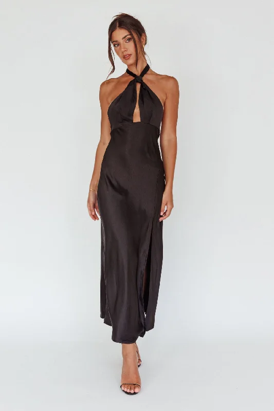 Te Amo Halterneck Open Back Midi Dress Black