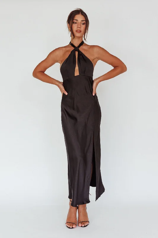 Te Amo Halterneck Open Back Midi Dress Black