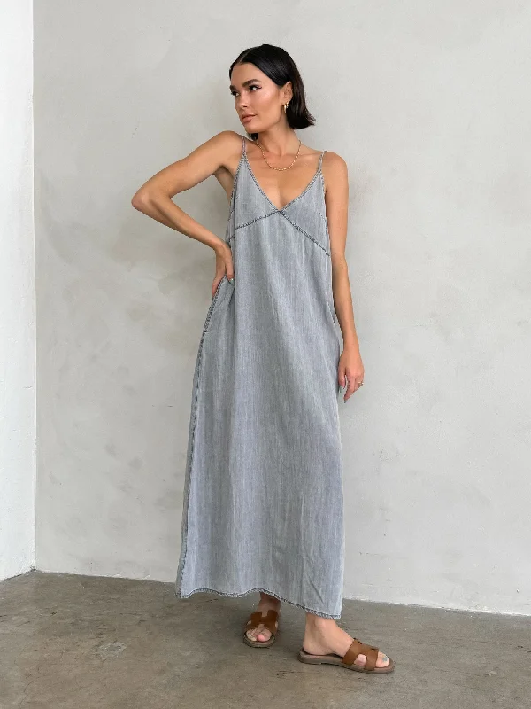 Fade to Grey Denim Midi Dress