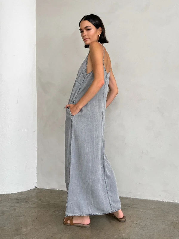 Fade to Grey Denim Midi Dress