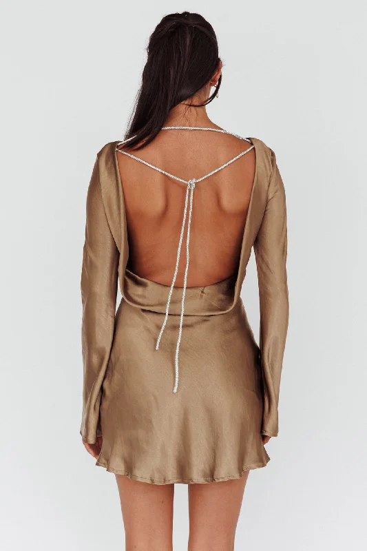 Thank Me Later Long Sleeve Diamante Rope Dress Olive