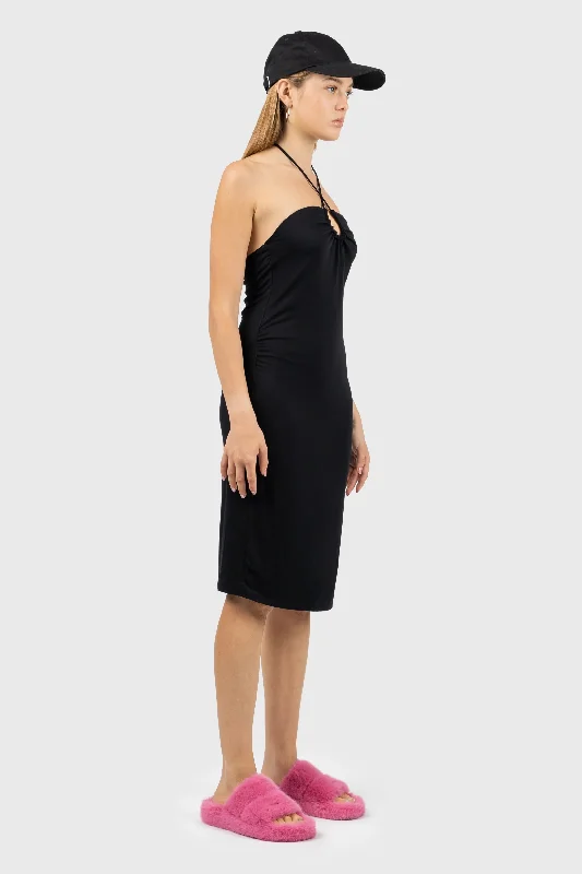 Thin Tie Halterneck Midi Jersey Dress