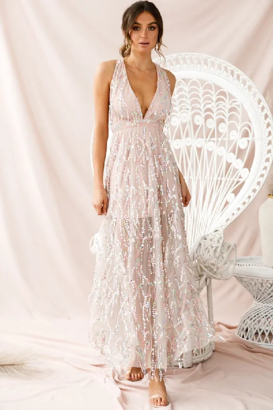 Tiara Sequin Maxi Dress Pink Champagne