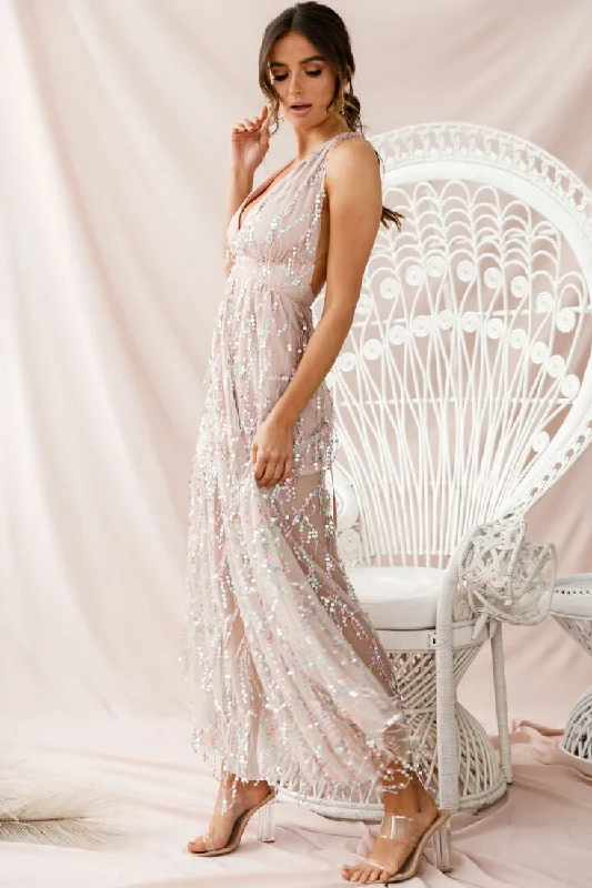 Tiara Sequin Maxi Dress Pink Champagne