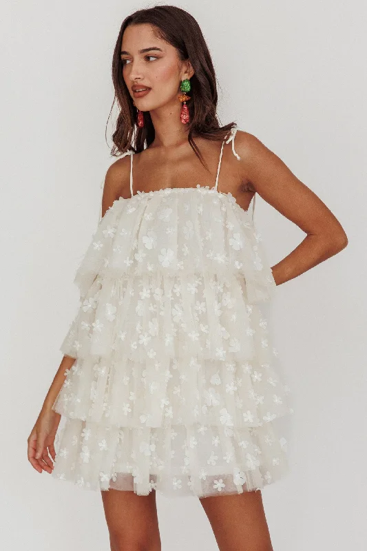 Tomorrow Tiered Ruffle Mini Dress Cream