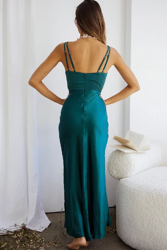 Torah Cut-Out Bodice Front Split Maxi Dress Forest Green